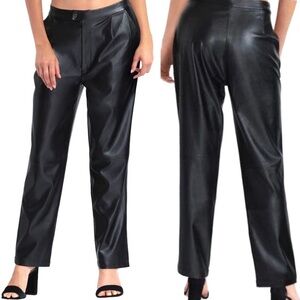 Black Faux Leather Straight Leg Pant